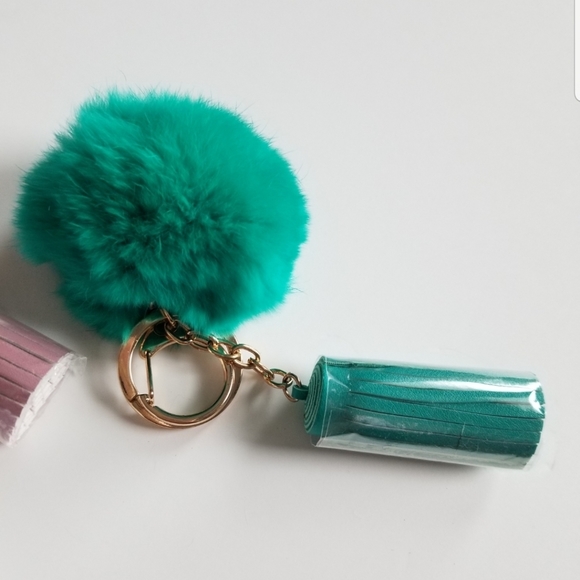 3 Faux Fur Pom Leather Tassel Keychain Bag Charms - Picture 5 of 7